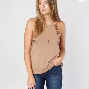 Gimmicks by BKE Tan Embroidered Tank Top